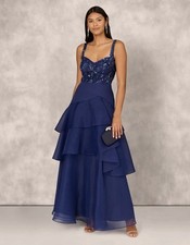 Aidan Mattox Navy Blue Layered Maxi Dress by Adrianna papell Size 8