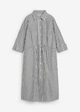 Hemdblusenkleid Gr. 40 Schwarz Elfenbein Gestreift Damen Baumwoll-Kleid Neu