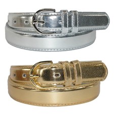 CTM Women's 1 1/8 Inch Wide Leather Metallic Dress Belt Pack of 2 Colors 