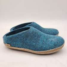 B19 Glerups Shoe Petrol Wool Slipper With Leather Bottom - EU Size 41 US 10