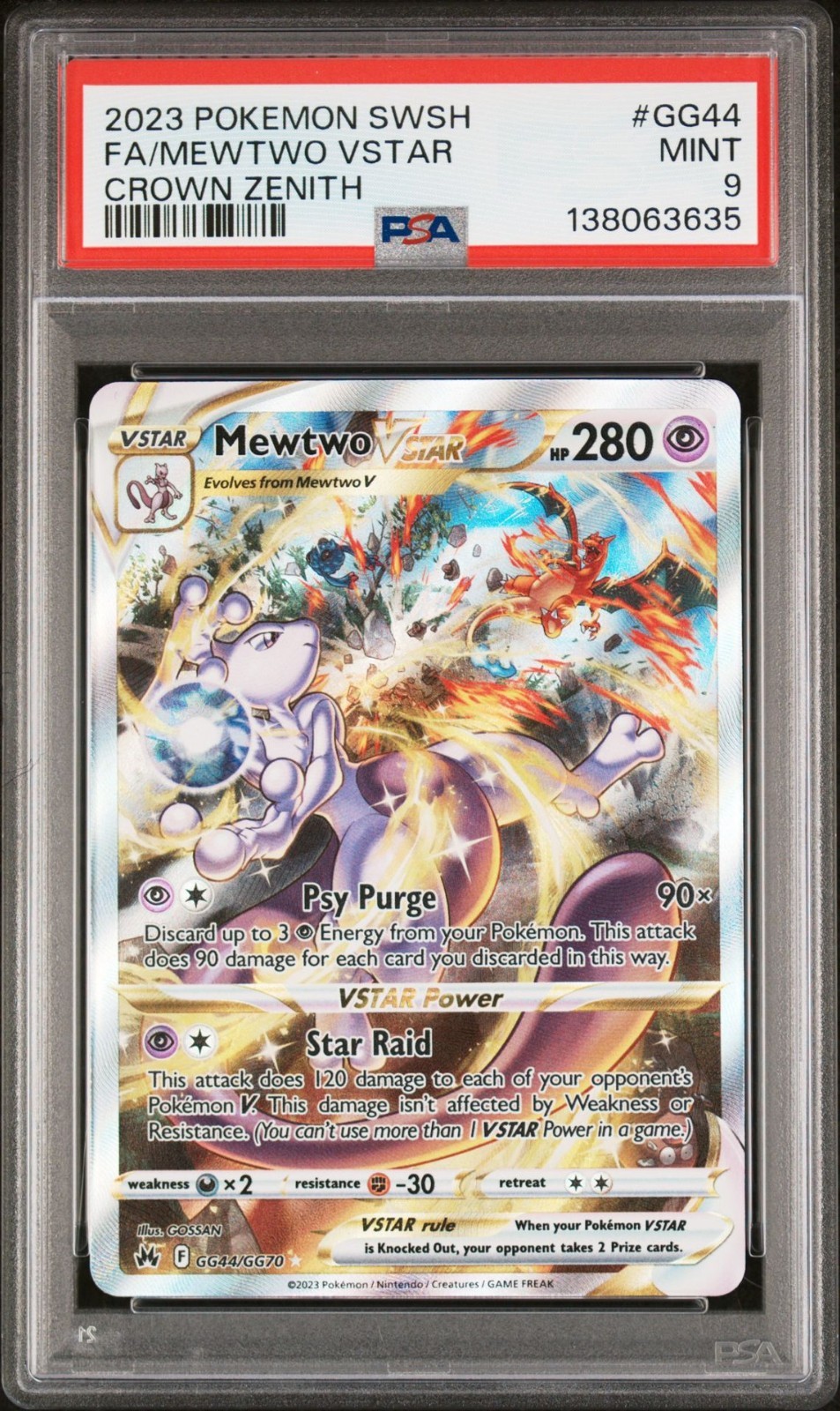 PSA 9 MINT Mewtwo VSTAR Crown Zenith Full Art Holo 2023 Pokemon GG44