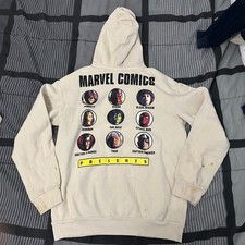 Marvel Comics Unisex Hoodie Cream IRONMAN THOR SHE HULK SPIDER-MAN MEDIUM EUC