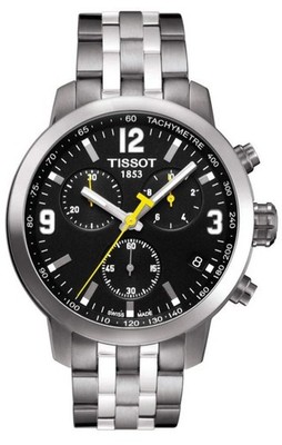 Tissot PRC 200 Chronograph Black Dial Silver Steel Strap Watch For Men - T055.41