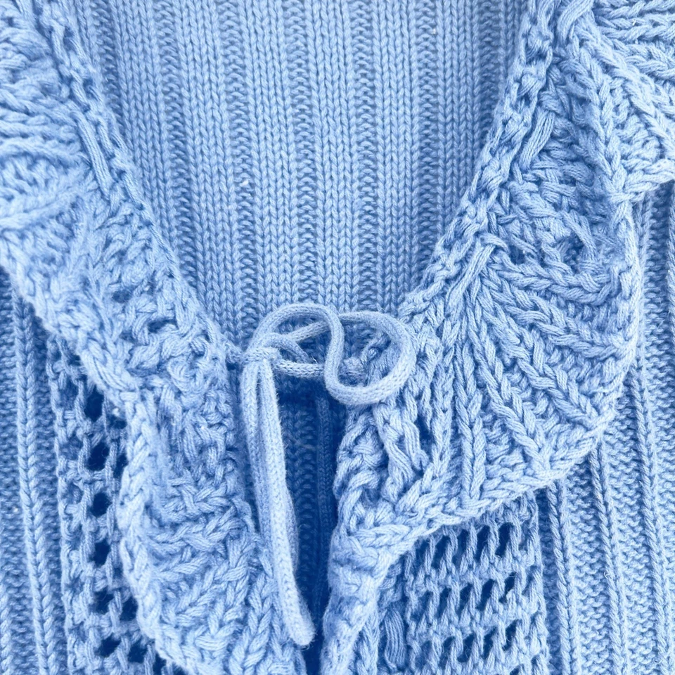 No Boundaries Y2K Grunge Crochet Open Knit Ruffle Tie Front Cardigan Sweater S - Image 4 of 4