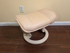 Ekornes Stressless Pink Leather No Tilt Ottoman Whitewash Wood Base