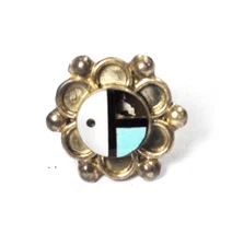 900 Fine Silver Zuni Inlay Sun Face Lapel Pin Tie Tack 16mm