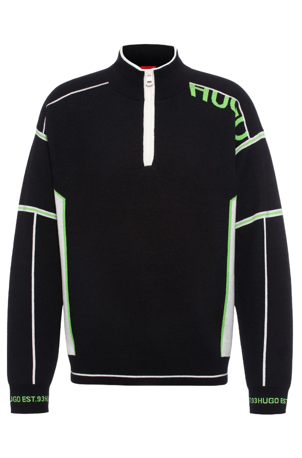 МУЖСКОЙ ЧЕРНЫЙ СВИТЕР HUGO BOSS КУРТКА-КИМОНО СО СЛОГАНАМИ 50461095325 42190₽