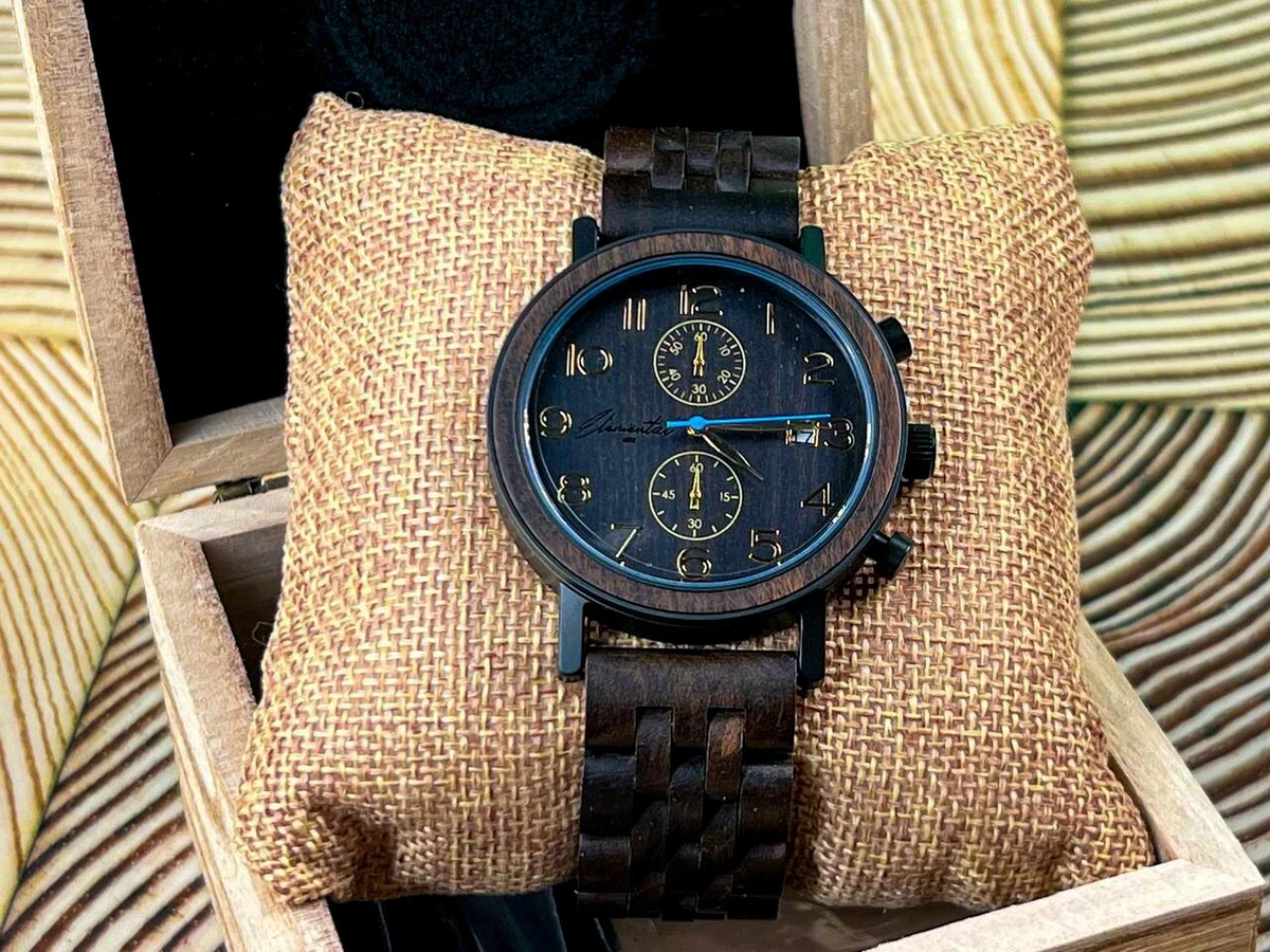 Orologio Uomo In Legno Cronografo Multifunzione – Impermeabile 5 ATM, Leggero, Ipoallergenico – Regalo Natale