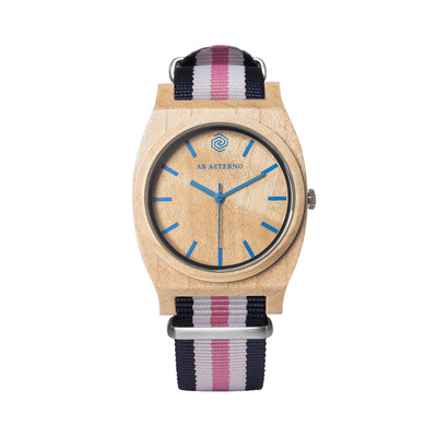 AB AETERNO ''Route Blue'' Wood Maple Swiss Quartz Pink Fabric Unisex Watch