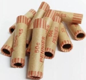 25 Penny Cent Coin Shotgun Paper Wrappers-Rolls-Tubes-Red & Brown-Crimped End