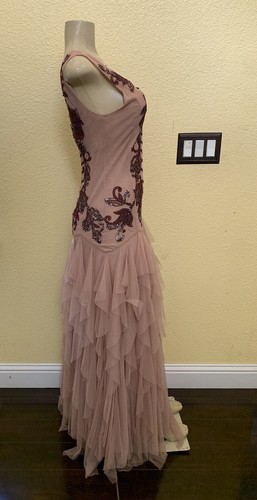 NWT $598 BCBGMAXAZRIA Sz 2 Nude Color Floral Embroidered Tulle Sleeveless Gown - 第 6/13 張圖片
