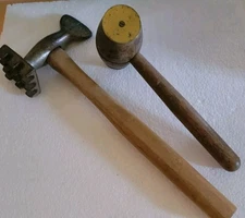 Primitive 8" Wooden Tool Craft Hammer & 11 1/2" Meat Tenderizer Metal Tool Head 
