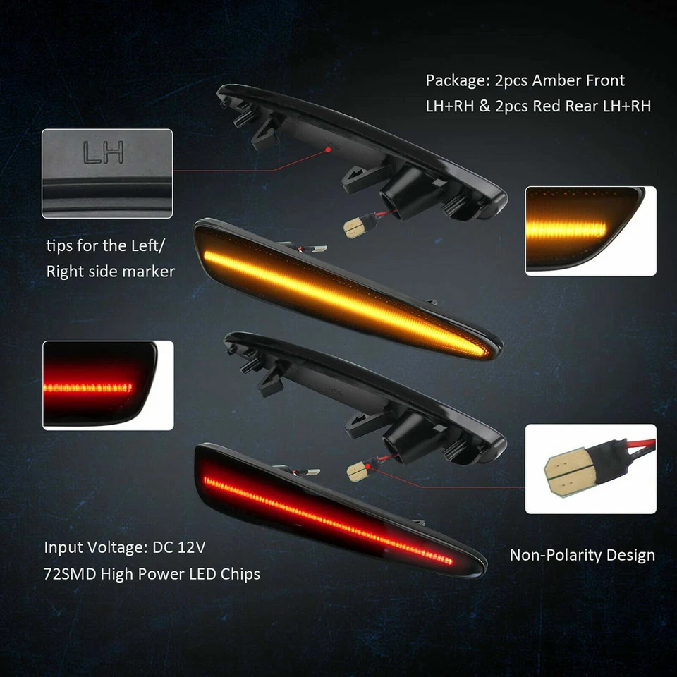 LED Smoked Front & Rear Side Marker Signal Lights For 2005-13 Chevy Corvette C6 - Image 2 of 4