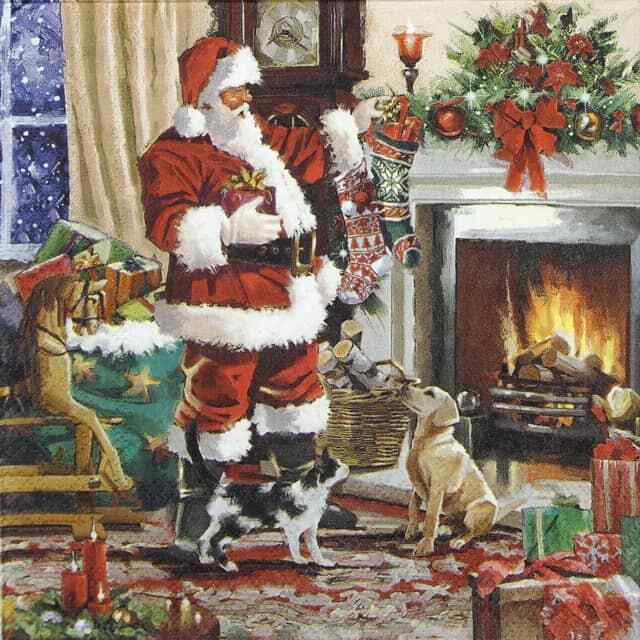 4x Single Lunch Paper Napkins for Decoupage/ Party - Santa Interior Winter Decor