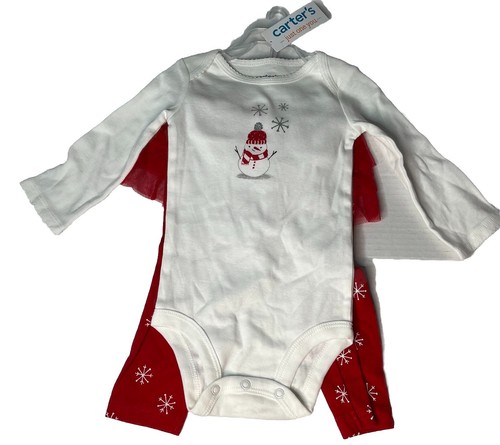 Carter's Red & White Baby Girls Christmas Holiday Snowman Snowflake Tutu Set NEW - Picture 10 of 15