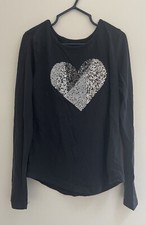 Gap Kids Girls Sequin Heart 100 Cotton Crew Neck Long Sleeve Shirt Navy Medium
