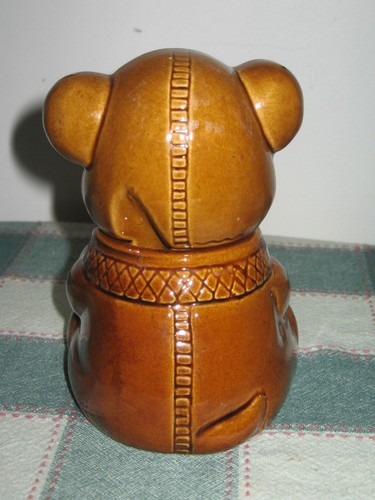 Oso de miel vintage de cerámica Houston Foods con arco amarillo Taiwán R.O.C. 1982 - Imagen 5 de 12