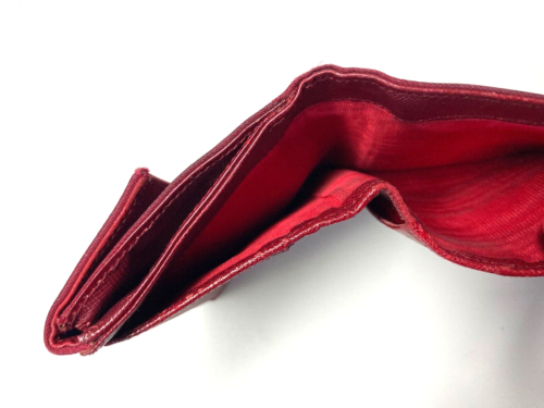 PRADA VINTAGE TRIANGLE EMBLEM POCONO NYLON LEATHER WALLET TRIFOLD ITALY RED - Picture 14 of 24