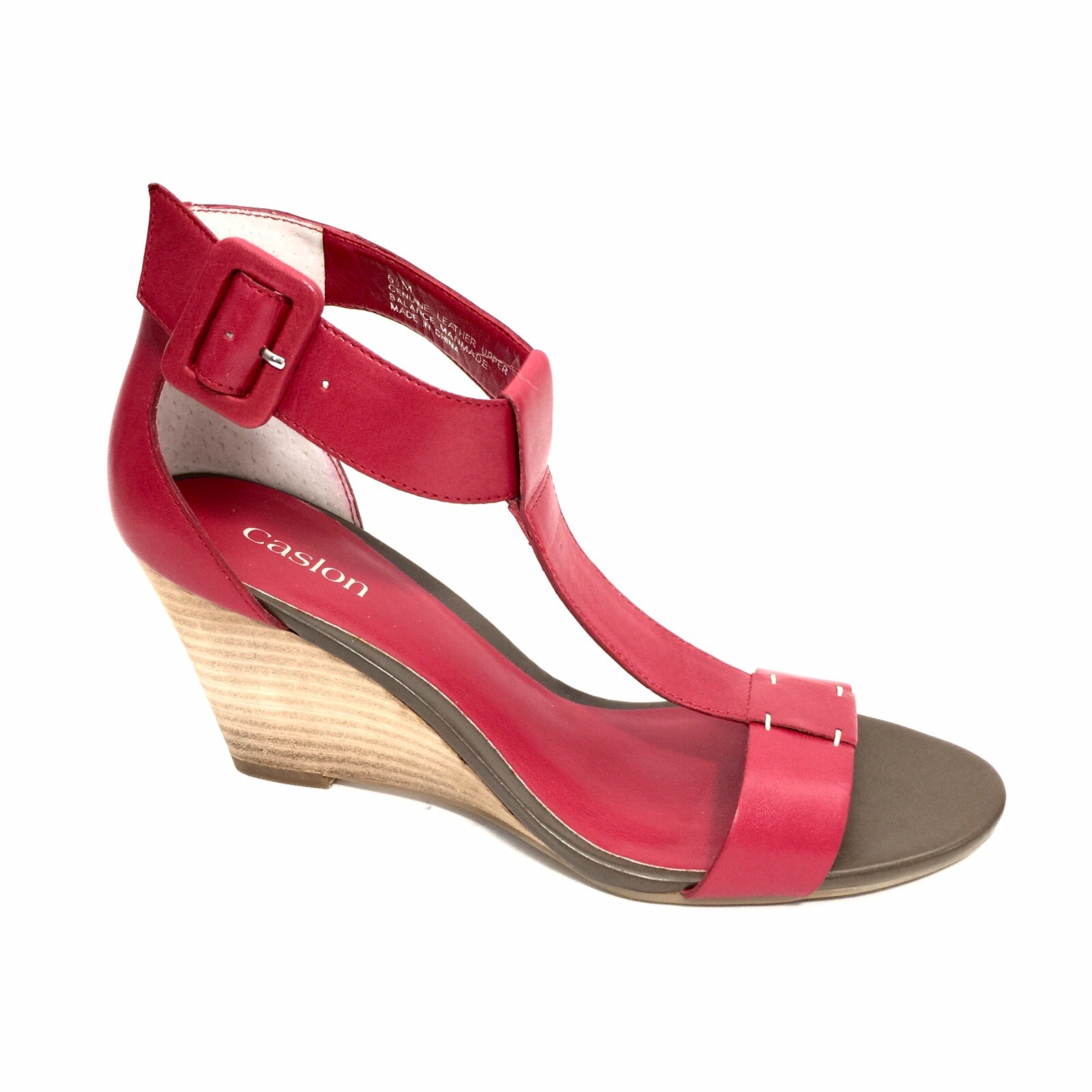 Caslon Red Leather TStrap Wedge Sandals Size 6.5 M eBay