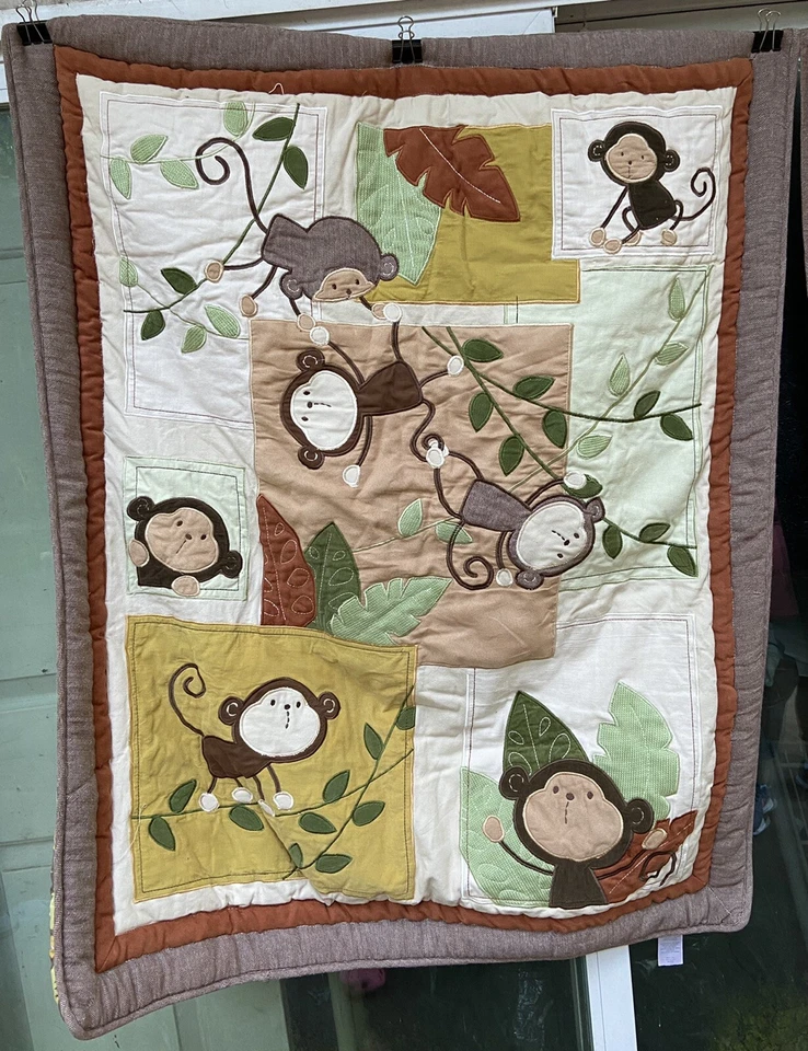 2 piezas. Juego de cuna de bebé Carters Monkey-edredón edredón-equilibrio-tonos tierra Foto 2 de 4