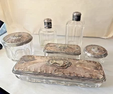 Antique Art Krupp Berndorf Silverplate 6 Piece Dresser Set Royal Cipher Monogram