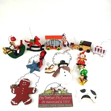 Vintage Wooden Christmas Ornaments Lot of 15 Assorted Figurines