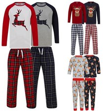 Boys Christmas PJs Reindeer Long Sleeve Nightwear Kids Pyjamas Red Grey
