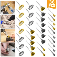 36x Steel Brass Wire Wheel Bowl Pen Polishing Wheel Cup Pen Brush Drill Bit Set
