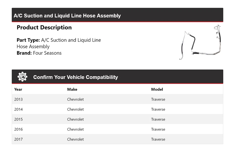 Conjunto de manguera de línea líquida de succión de CA para Chevrolet Traverse 2013-2017 4 temporadas Foto 2 de 4