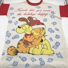 Vintage 1978 Garfield Shirt Adult White Red Ringer Odie Dog Kids Sleepwear 70s