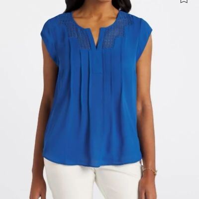 DANIEL RAINN Cobalt Blue Pleated Lightweight Office Business Blouse Size Small