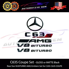 C63S COUPE AMG V8 BITURBO Rear Star Emblem Black Badge Combo Set Mercedes C205