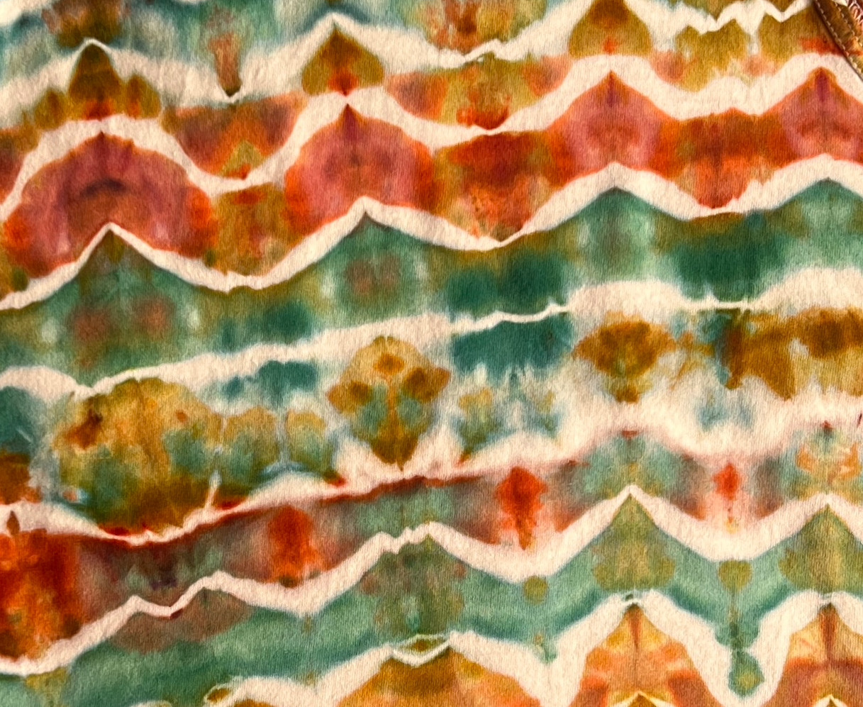 SALE Surfer Style Zig-Zag Fold Ice Tie Dye T-Shirt, Mens M Tank Top, Rust Green