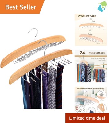 Durable Wooden 360° Tie Rack with Rustproof Hooks - Perfect Accessory Storage