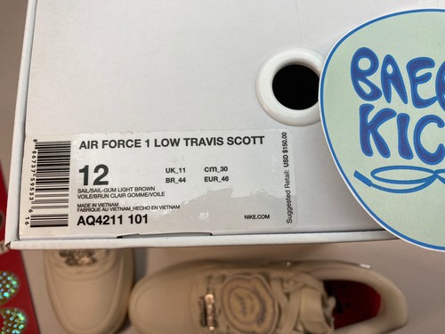 Nike Air Force 1 Low Travis Scott Sail AQ4211 101 taglia 12 DS 100% autentiche - Foto 9 di 10