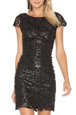 Alice + Olivia Penni Faux Leather Cap Sleeve Dress Embroidered Black Size 2 NWOT