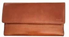 Very Nice 8" Brown Leather Checkbook Wallet by Mundi