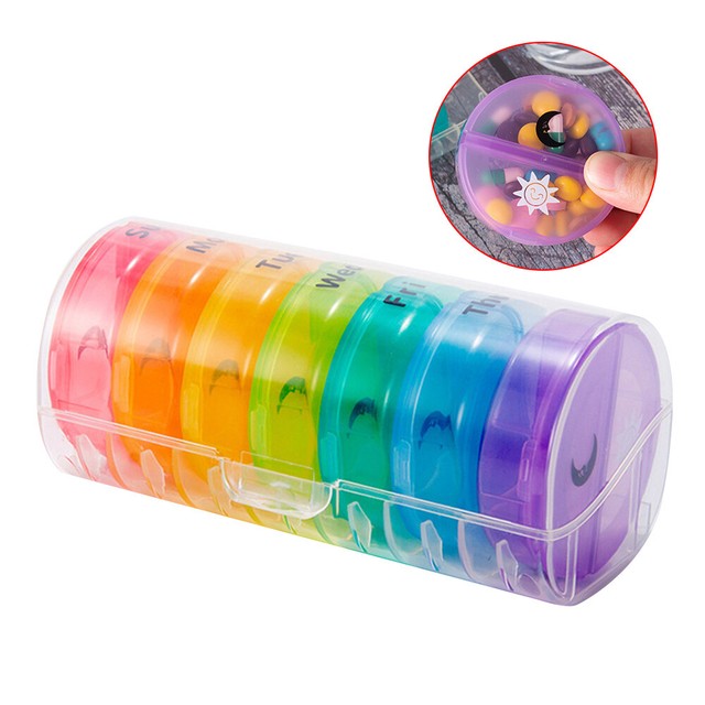 Rainbow Color Pills Case Weekly Storage Pill 7 Day Tablet Sorter Box