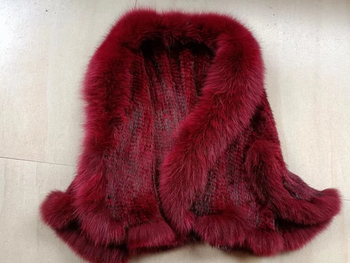 100%Real Knitted Mink Fur Cape with Fox Fur Collar Poncho Coat Jacket Overcoat - Picture 23 of 43