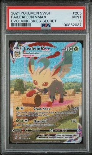 PSA 9 LEAFEON VMAX 205 EVOLVING SKIES ALT ART SWORD & SHIELD POKEMON MINT