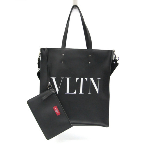 Valentino Garavani Vltn Tote Leather Black Tote Bag