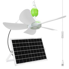 1 Set Solar Ceiling Fan Kit with 15w Panel, USB Hanging Fan, 15.74'' Dual Pow...
