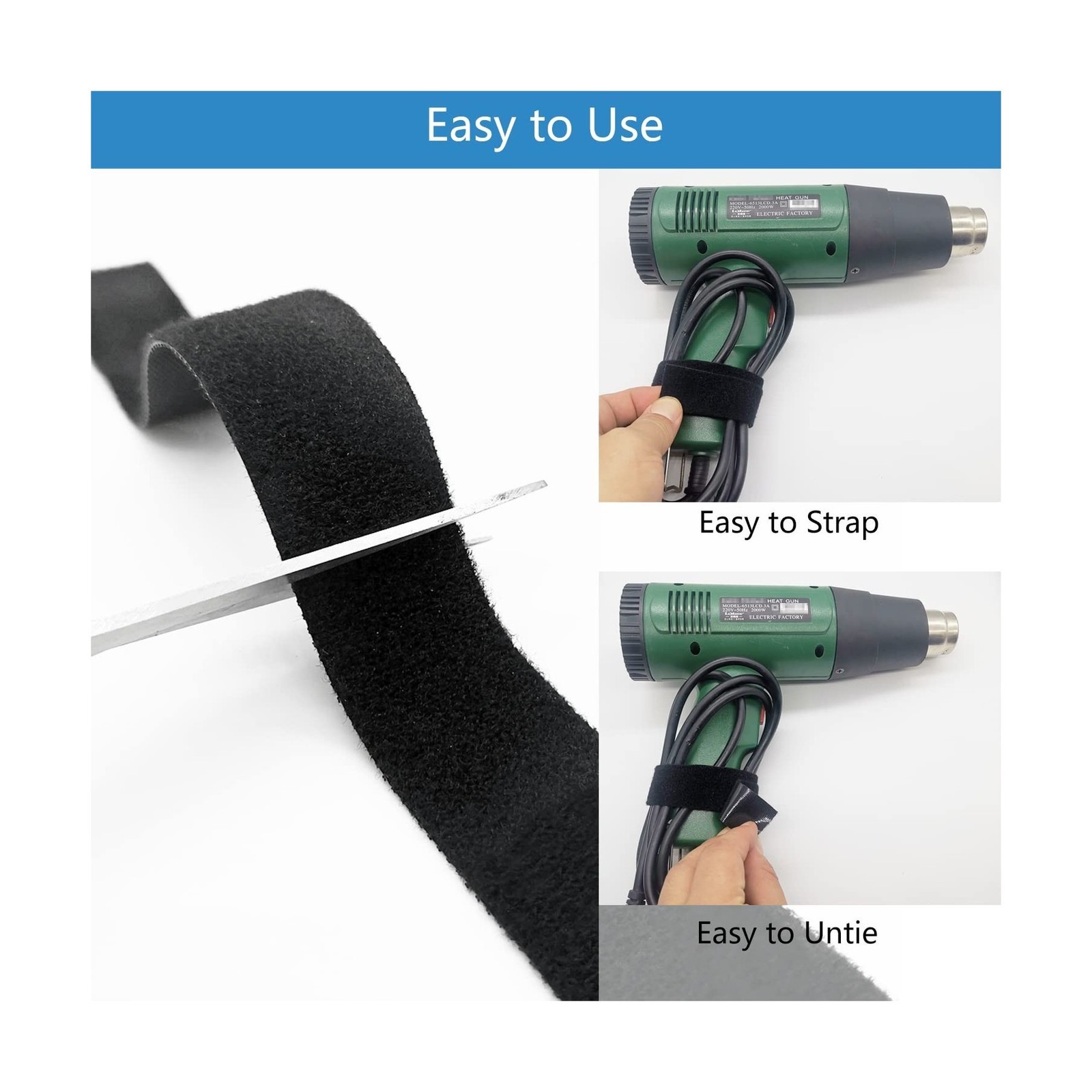 Matenf Double-Sided Hook and Loop Straps, Self-Gripping, 1 Inch Wide, Cut to ...