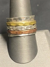 925 STERLING SILVER COPPER AND BRASS SPINNER BAND RING SIZE 9
