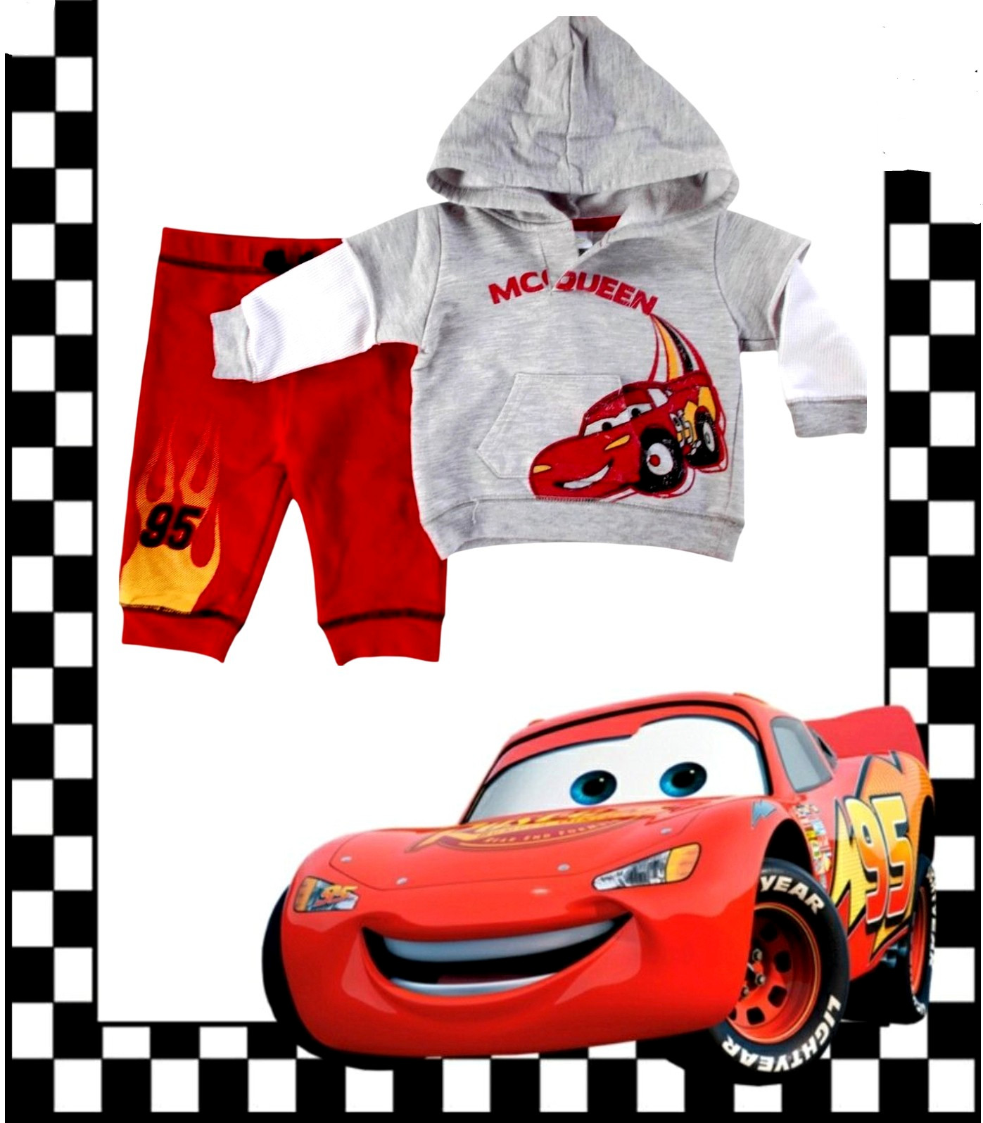 Disney CARS Lightning McQueen Mock-Layered Hooded TOP & JOGGER PANTS [3-6]  NWOT