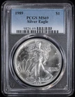 1989 $1 1 oz American Silver Eagle PCGS MS 69 | White