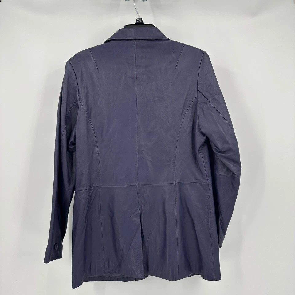 Blazer feminino Denim & Co couro minimalista M dinheiro antigo sob medida roxo macio - Imagem 2 de 4