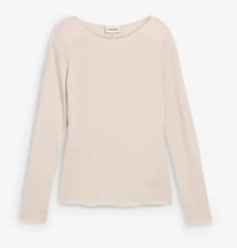 Leichtes Langarmshirt Gr. 44/46 Beige Damenshirt Top Bluse Tunika Oberteil Neu