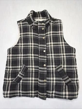 Anthropologie Hei Hei Multi Color Plaid Quilted Poly Blend Vest Womens L Soft