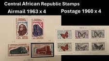 (8) Central African Republic Stamps C13-C16 Locomotives & C4-C8 Butterflies MH